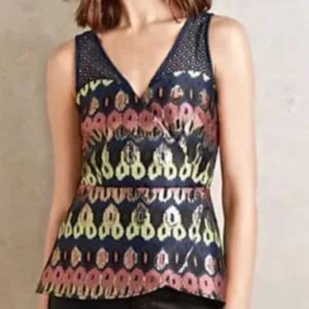 HD in Paris Anthropologie Yana Metallic Jacquard Peplum Top - Size 8